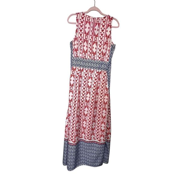 Tularosa Sleeveless Midi Dress Red White Blue Floral Geometric Boho Style Size M - Picture 3 of 7